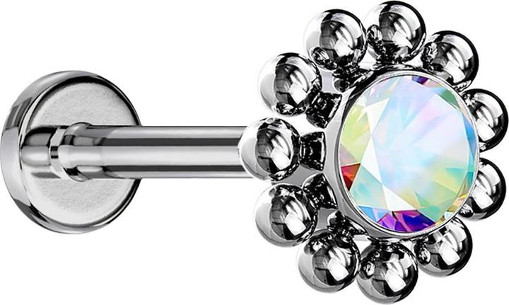 Immagine prodotto Star Piercing Micro Threadless Labret argento sfera fiore cristallo multicolore (Titanio G23, senza ottone)