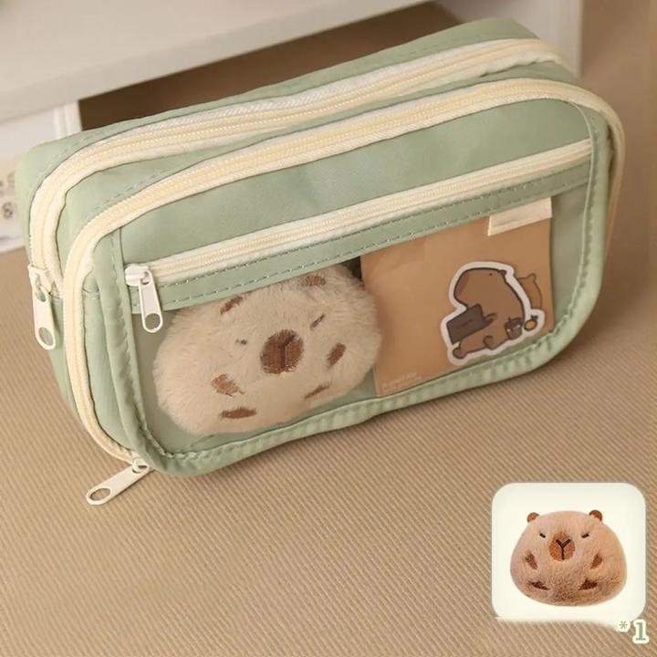 Only-Bags.Store Large Capacity Pencil Bag Cartoon Stationery Holder Bag with Clips Keychains Kids