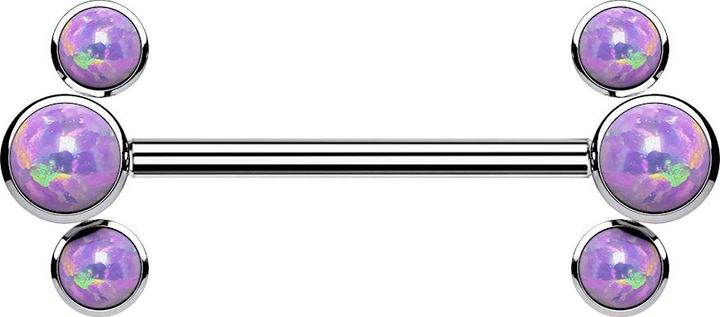 Produktbild Star Piercing Threadless Barbell silber front drei Opale violett (Titan G23, ohne Messing)