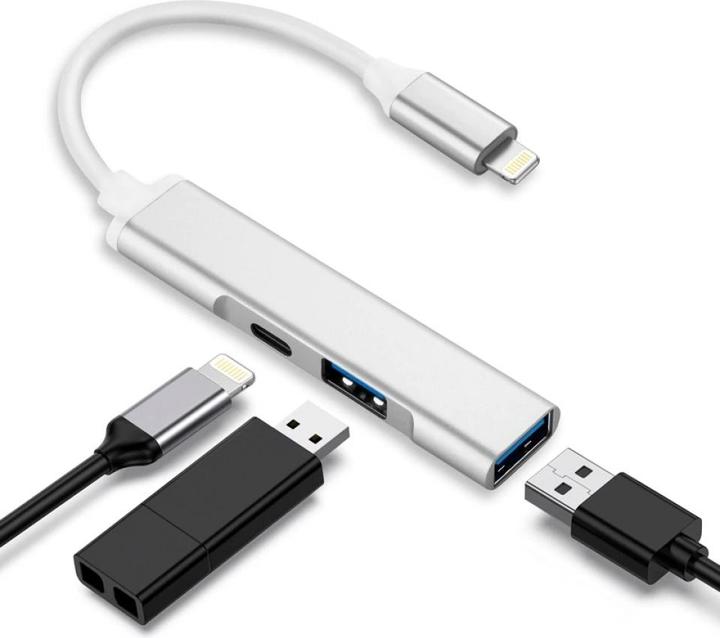 Produktbild PowerGuard 3-in-1 Lightning USB Kamera OTG Adapter 2x USB Ports Charge-In