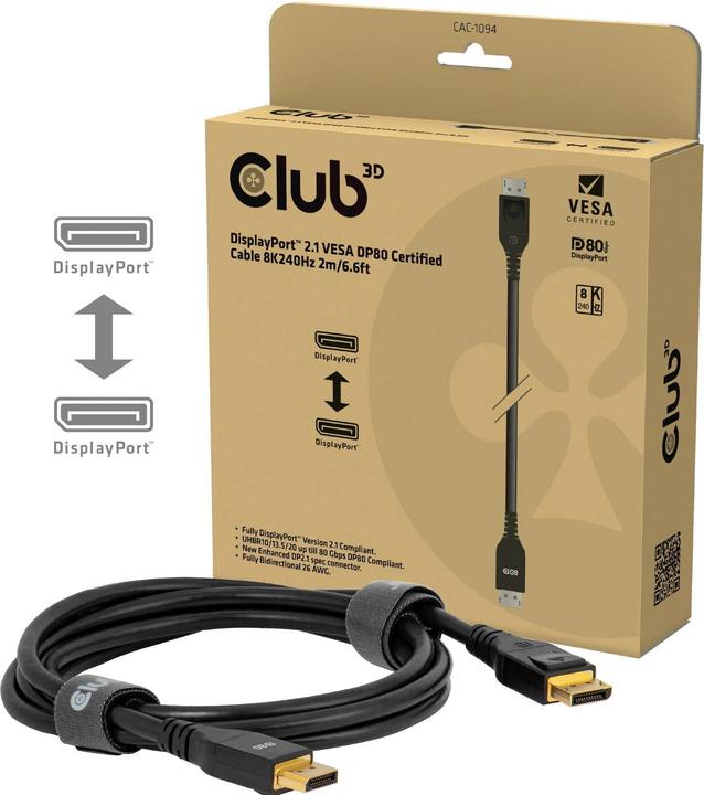 Actual product image Club 3D Club3D DP-Kabel 2.1 DP80 zertifiziert 2m 10K/8K/4K St/St retail (2 m, DisplayPort)