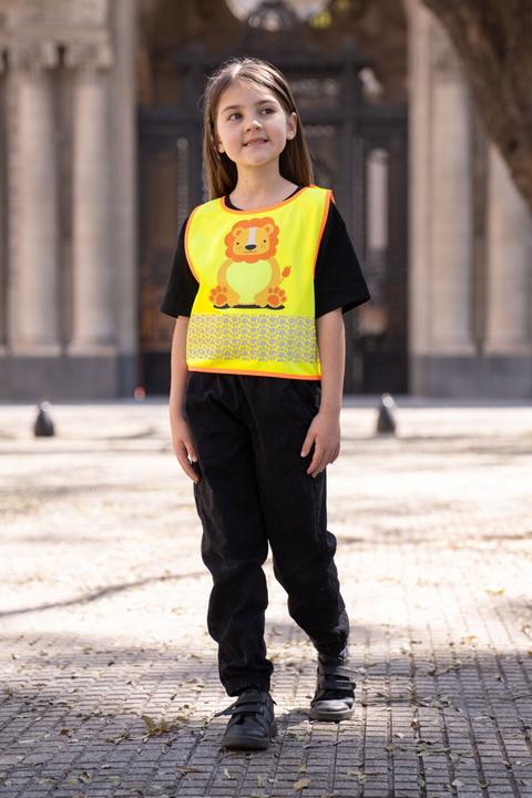 Immagine prodotto Korntex Gilet alta visibilità per bambini giallo/leone selvatico CO2 neutro XS EN 17353 ® FUNLIONYW (XS)