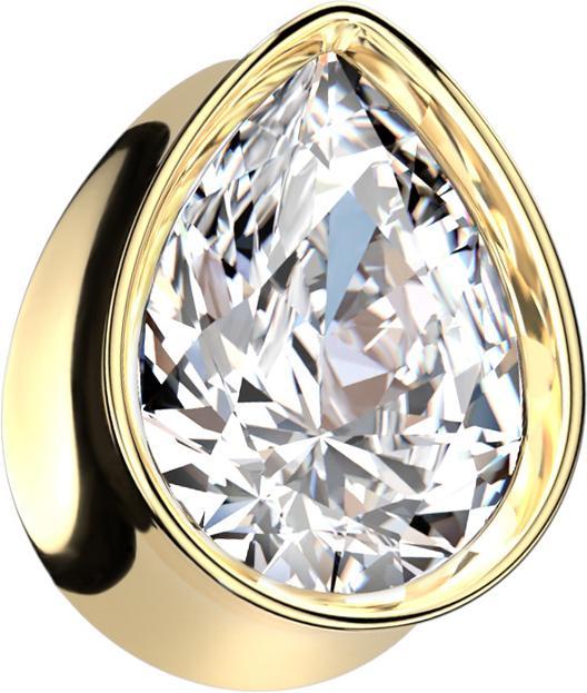 Star Piercing Flared Plug Tropfen vergoldet mit grossem Kristall silber (Chirurgenstahl 316L)