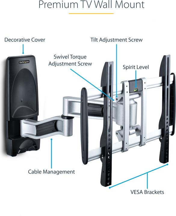 Image du produit StarTech COM Articulating TV Wall Mount VESA Wall Mount TV Bracket for 65 inch/99lb/Curved TVs Corne (Mur, 65", 45 kg)