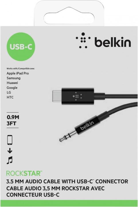 Produktbild Belkin RockStar 3,5mm Aud./USB-C Kabel 0,9m (0.90 m, 3.5mm Klinke (AUX))