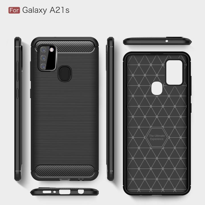 Produktbild Cover-Discount Galaxy A21s - Metall Carbon Look Gummi Hülle dunkelblau (Samsung Galaxy A21s)