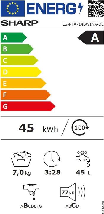 Energie-Label Sharp ES-NFA714BW1NA-DE (7 kg, Links)