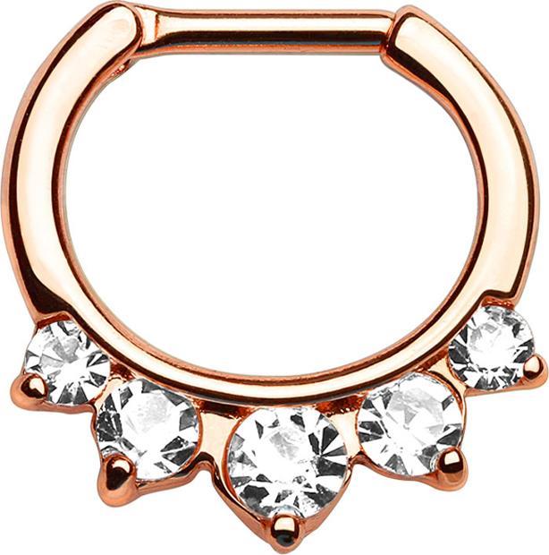 Star Piercing Septum mit fünf silbernen Kristalle rosegold (Messing, Chirurgenstahl 316L)