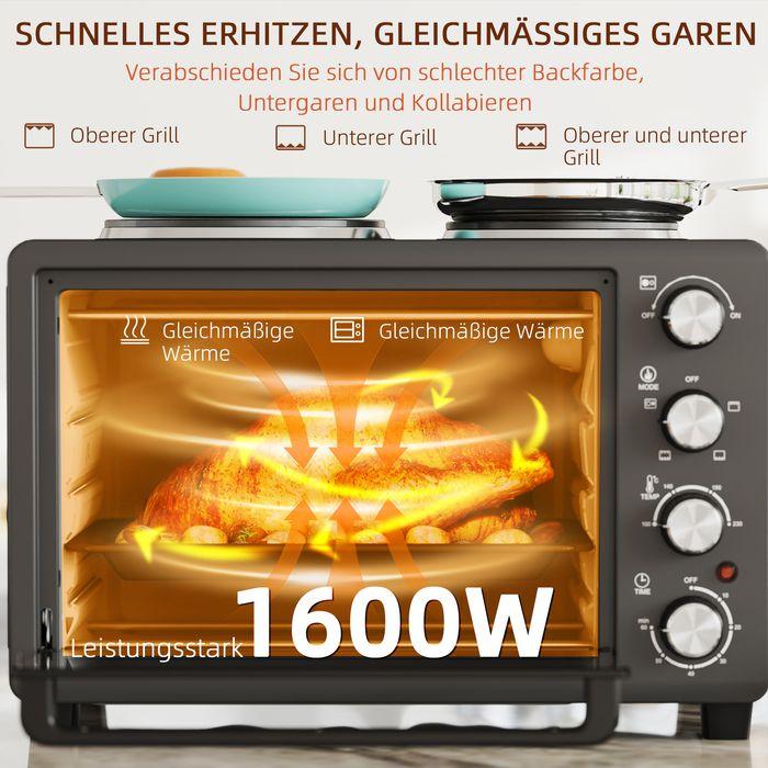 Image du produit Swisshandel24 Minibackofen 28 L 2600W Mini Backofen 100-230℃ 60 Min. Timer Schwarz