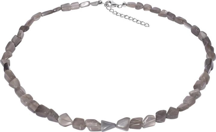 Xen Mondstein - Collier grau Trommelstein 48 + 5 cm 925 Silber (925 Sterling Silber, 48 cm)