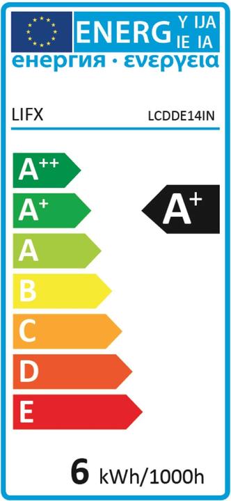 Energy Label Lifx Candle White to Warm E14 bulb (E14, 6 W, 480 lm, A)