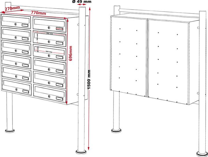 Produktbild Wiltec 12er Briefkastenanlage Anthrazit 2x6 Fächer Standbriefkasten Briefkasten