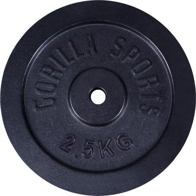 Gorilla Sports Hantelscheibe Guss Schwarz 1,25-15 KG (1 x 2.5 kg)