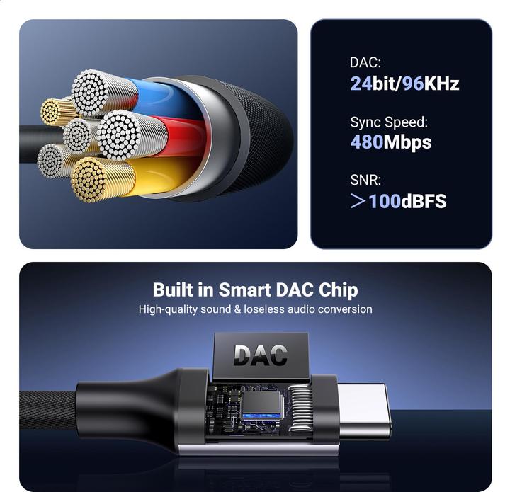 Produktbild Ugreen USB-C zu 3.5mm Buchse Adapter mit DAC Chip (USB Typ C, 3.5mm Klinke)