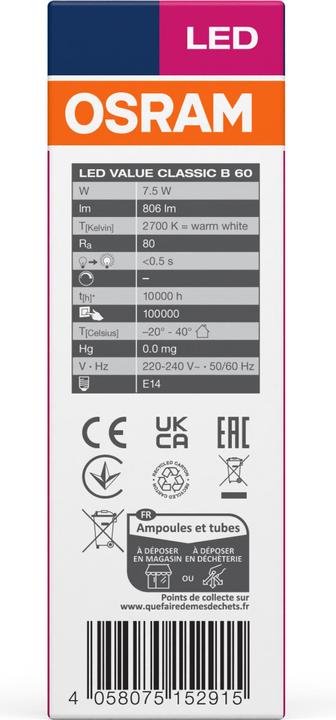Image du produit Osram Bougie LED Classic (E14, 7.50 W, 806 lm, 1 x, F)