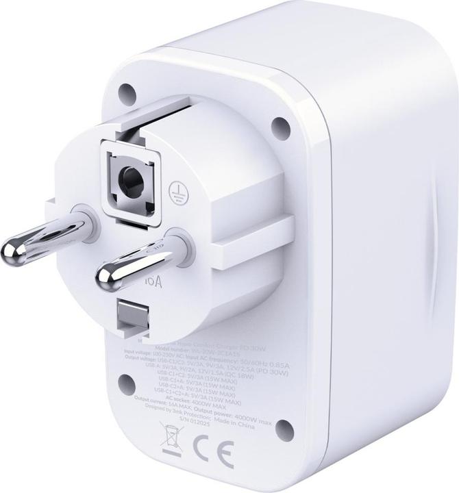 Actual product image 3MK Adapter sieciowy Hyper Comfort Charger 30W 1xUSB-A 2xUSB-C 1xSchuko PD QC3.0 biały (30 W)