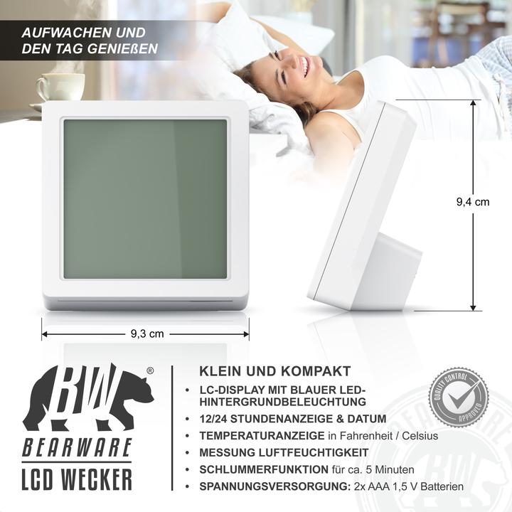 Produktbild Bearware Wecker digital für zuhause & unterwegs, Licht, Temperatur Luftfeuchtigkeit, Datum, Schlummerfunktion
