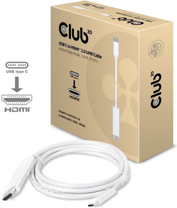 Produktbild Club 3D USB Typ C — HDMI (Typ A) (1.80 m, HDMI, USB Typ C)