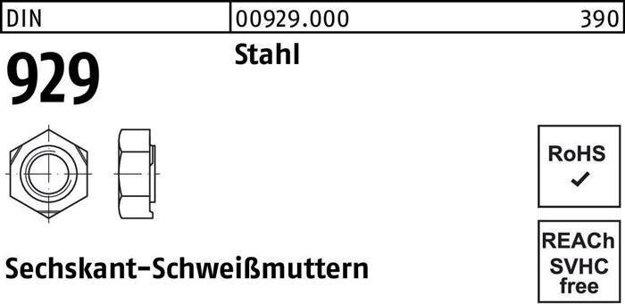 Productafbeelding Zeskantige lasmoer DIN 929 M 3 staal