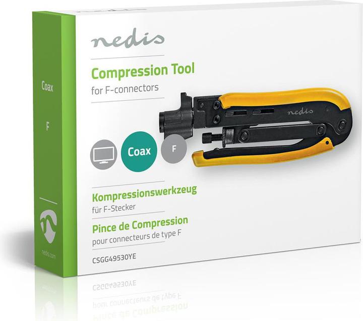 Produktbild Nedis Kompressionszange F-Stecker RG58, RG59, RG6, RG7, RG11 Gehärteter Stahl Schwarz/Gelb (20 mm)