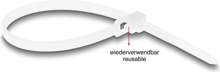 Produktbild Delock Kabelbinder wiederverwendbar L 200 x B 4,8 mm 100 Stück weiss (Kunststoffkabelbinder, 200 mm, 100 Stk.)