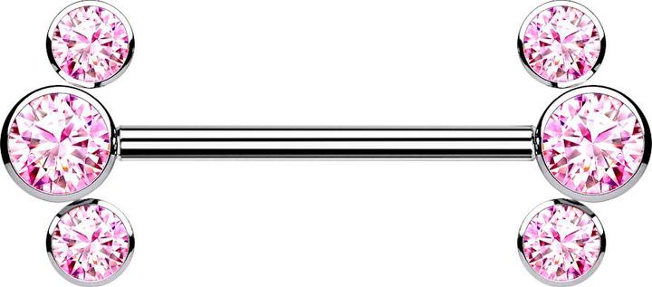 Star Piercing Threadless Barbell silber front drei Kristalle pink (ohne Messing, Titan G23)