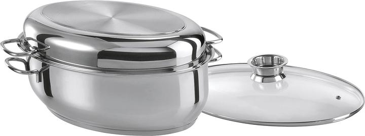 Actual product image GSW Oval roaster Multi-roaster 38 cm with stainless steel lid and glass lid (Casserole + Stewpot, Stainless steel)