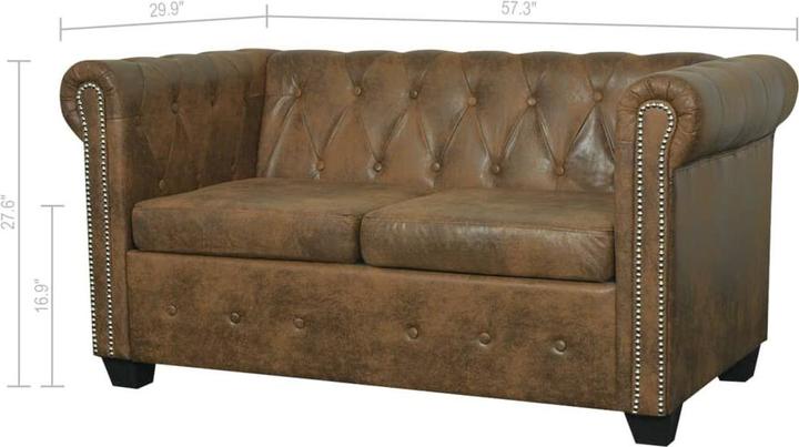 Produktbild VidaXL Chesterfield-Sofa 2-Sitzer Braun Kunstleder (2-Sitzer)