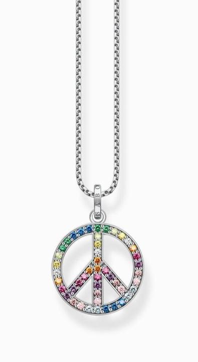 Immagine prodotto Thomas Sabo Collana con ciondolo Segno di pace con pietre colorate Argento annerito (Argento 925, 50 - 55 cm)