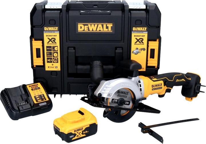 Image du produit DeWalt DCS 571 P1 Scie circulaire portative sans fil 18 V 115 mm Brushless + 1x batterie 5,0 Ah + chargeur