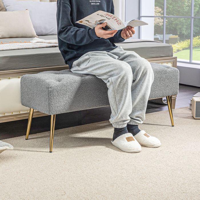Produktbild Swisshandel24 Sitzbank, Lammwolle-Optik, Stahlbeine, 112x41x46cm, Grau (112 cm)
