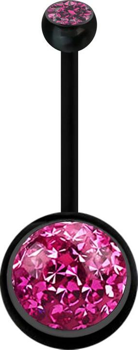 Star Piercing Banane schwarz mit Kugel Kristall pink und Kugel Kristall pink Epoxy Schutzschicht (Bioflex, ohne Messing)