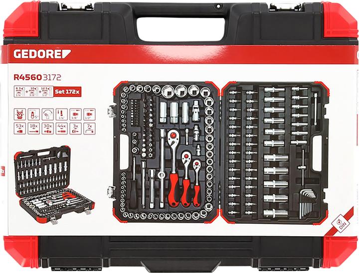 Actual product image Gedore Red red Socket set, 172-piece, With reversible ratchet, ratchets, sockets and bit set (20 mm, 10 mm, 8 mm, 9 mm, 30 mm, 27 mm, 15 mm, 25 mm)