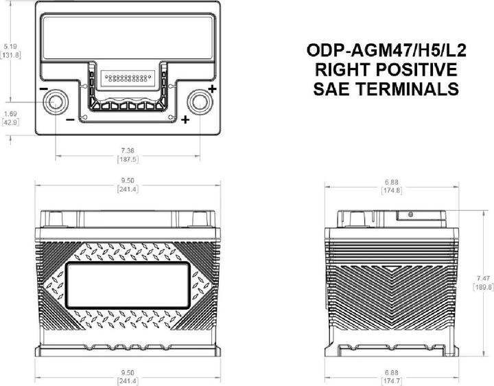 Produktbild Odyssey AGM Batterie Performance Automotive (ODP) 12V 62Ah 650A (12 V, 62 Ah, 650 A)
