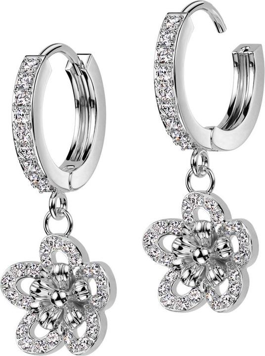 Star Piercing Ohrring zum Klappen silber Kristalle silber Anhänger Blume (Chirurgenstahl 316L, Messing)