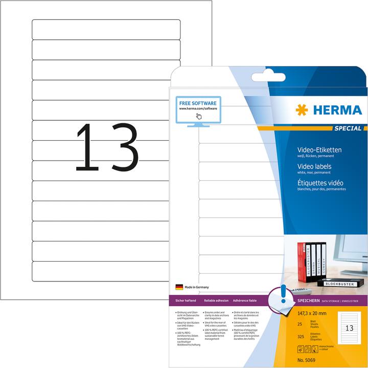 Actual product image HERMA Video labels A4