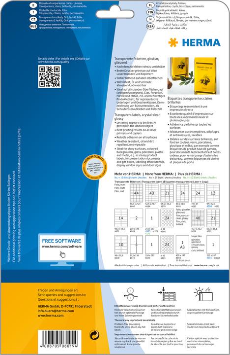 Produktbild HERMA Transparente Etiketten A4