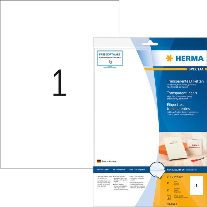 Produktbild HERMA Transparente Inkjet Etiketten A4
