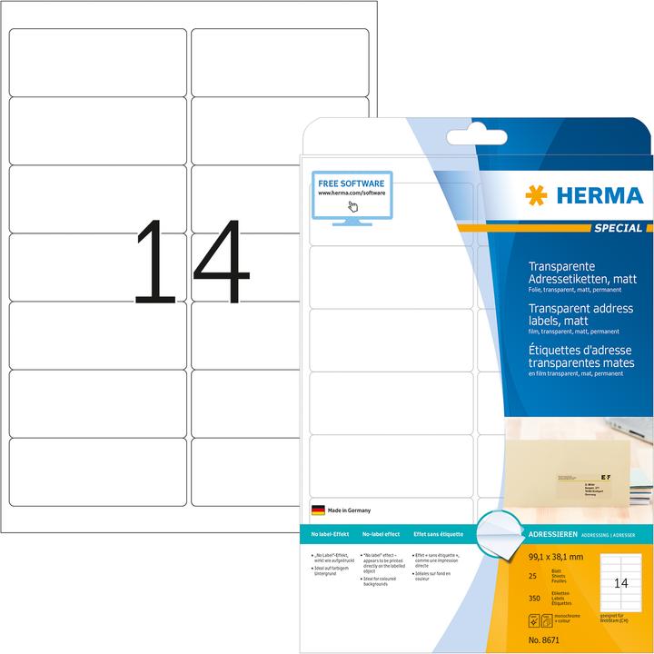 Produktbild HERMA Transparente Adressetiketten A4