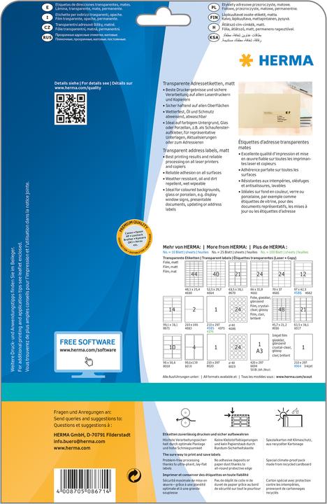 Produktbild HERMA Transparente Adressetiketten A4