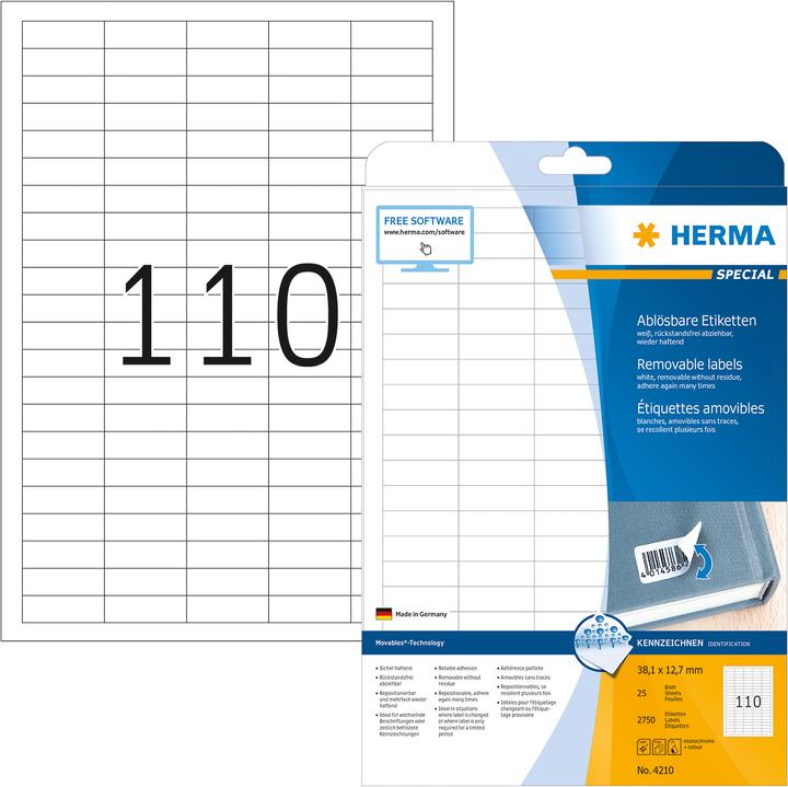 Image du produit HERMA Étiquettes détachables A4
