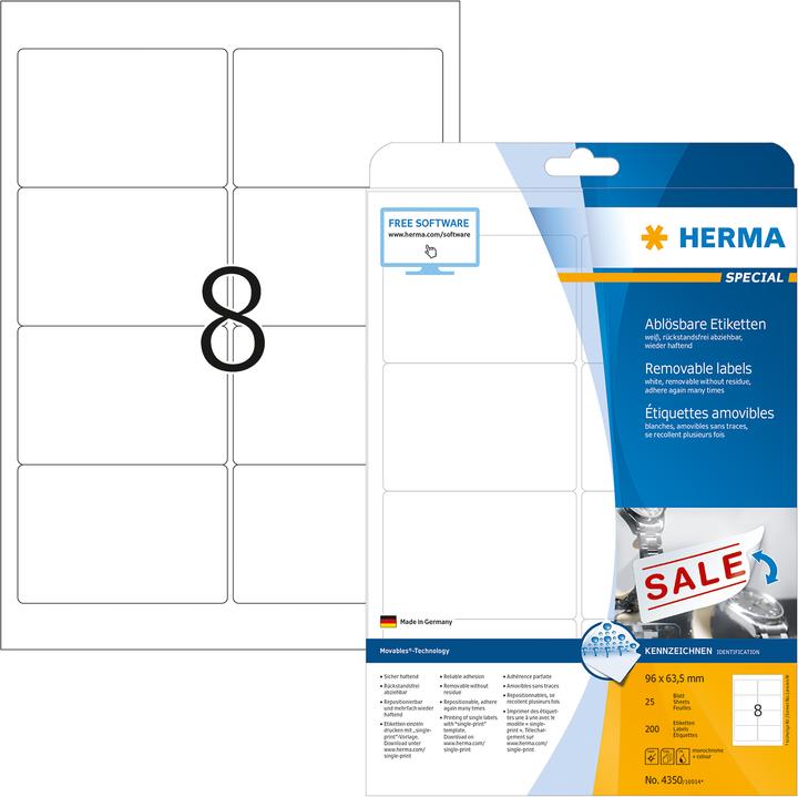 Image du produit HERMA Étiquettes détachables A4