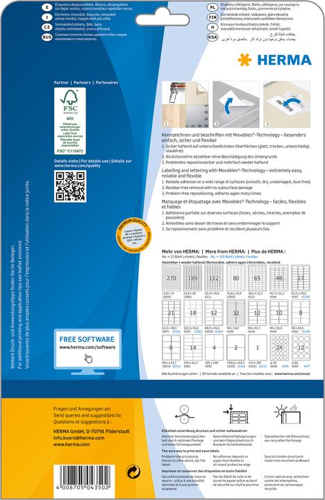 Image du produit HERMA Étiquettes détachables A4