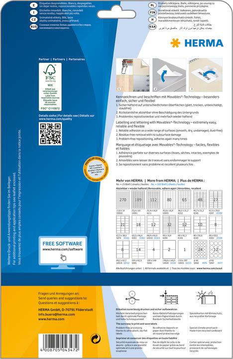 Image du produit HERMA Étiquettes détachables A4