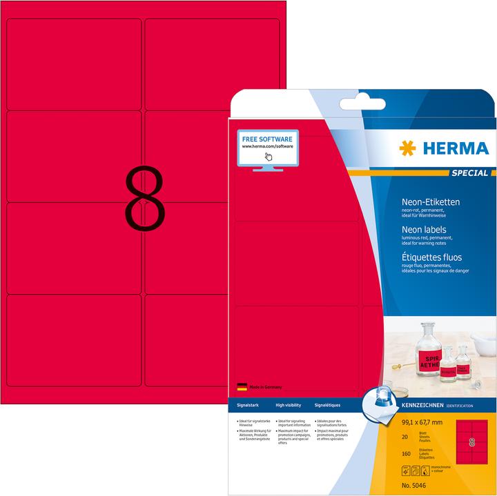 Actual product image HERMA Neon labels A4