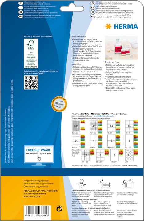Actual product image HERMA Neon labels A4