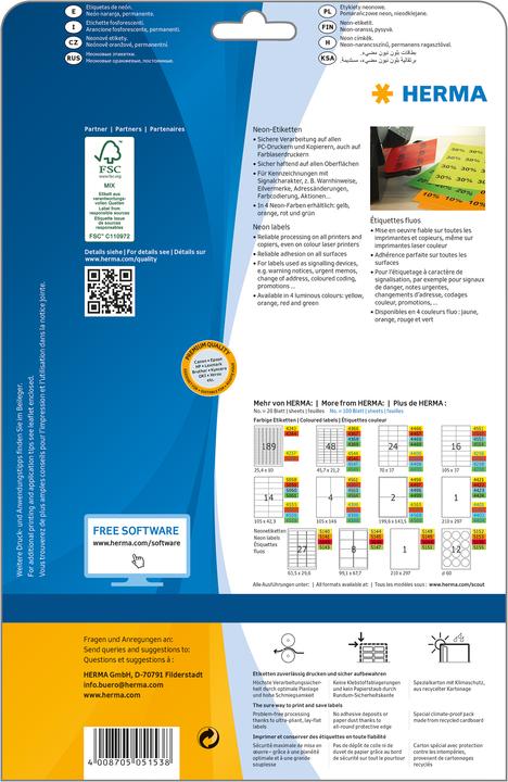 Produktbild HERMA Neon Etiketten A4