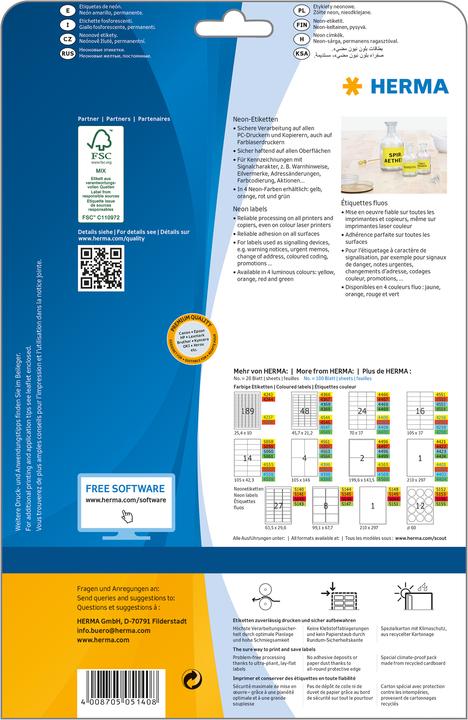 Actual product image HERMA Neon labels A4