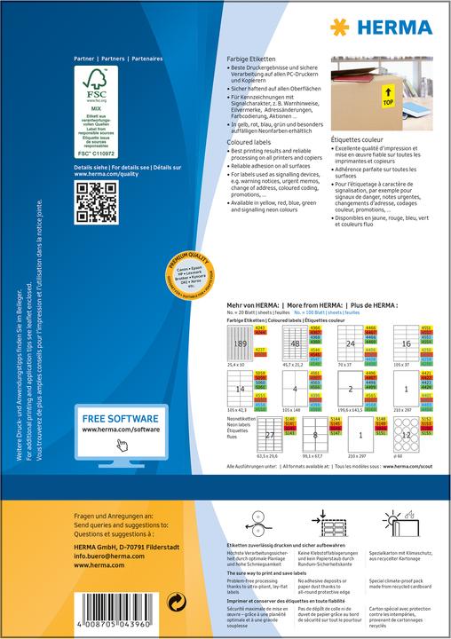 Produktbild HERMA Farbige Etiketten A4