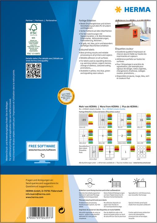 Produktbild HERMA Farbige Etiketten A4